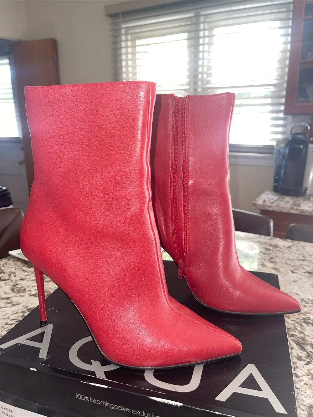 Aqua Red leather Pointed-Toe Stiletto Ankle Boots